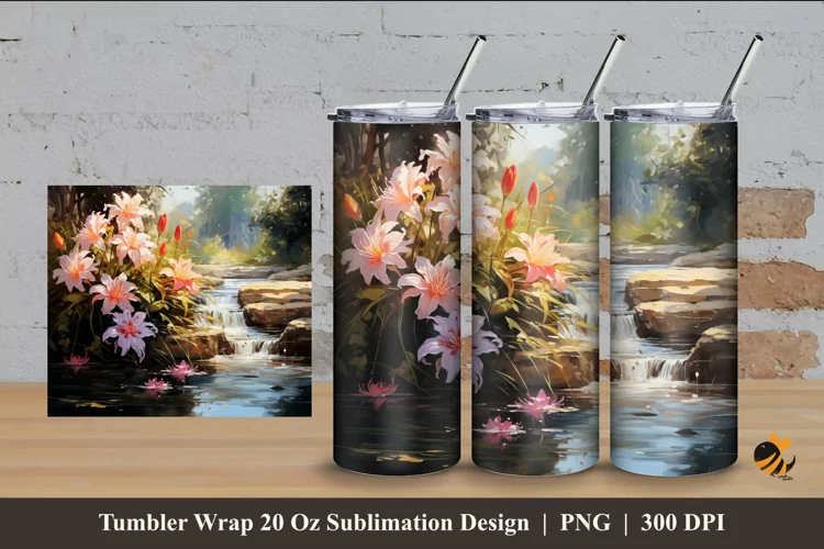 River Garden Tumbler Wrap Sublimation Design 4