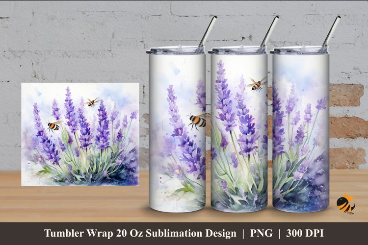 Lavender Flower Tumbler Wrap Sublimation Design 4 example image 1