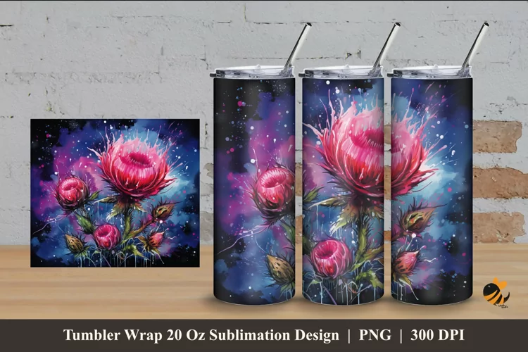 Thistle Flower Tumbler Wrap Sublimation Design 4