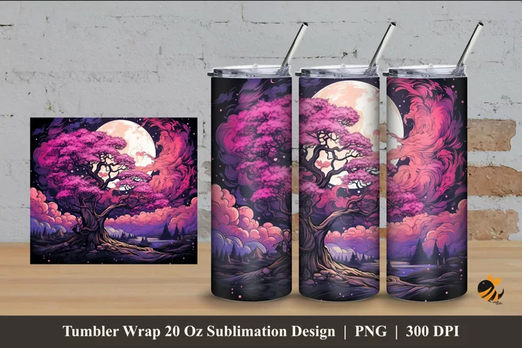 Fantasy Tree Colorful Tumbler Wrap Sublimation Design 4
