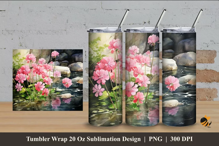 Geranium Flower Tumbler Wrap Sublimation Design 4