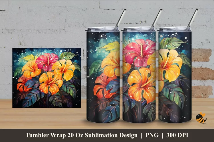 Monstera Colorful Tumbler Wrap Sublimation Design 4