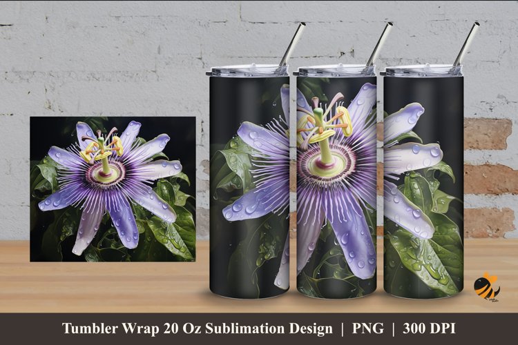 Passion Flower Tumbler Wrap Sublimation Design 4 example image 1
