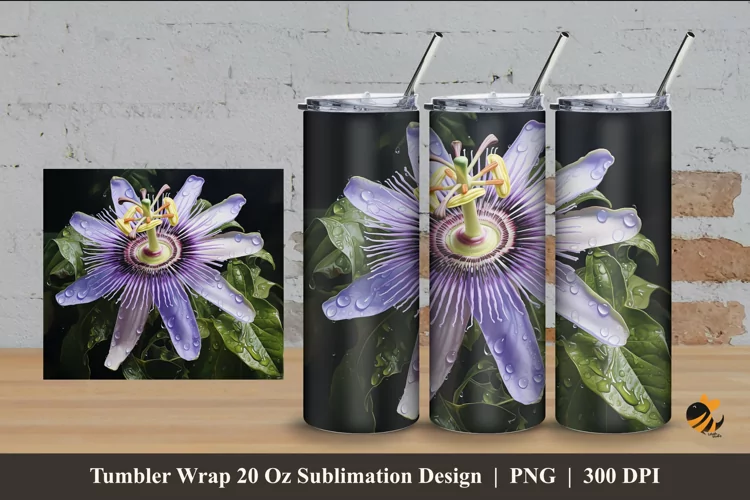 Passion Flower Tumbler Wrap Sublimation Design 4