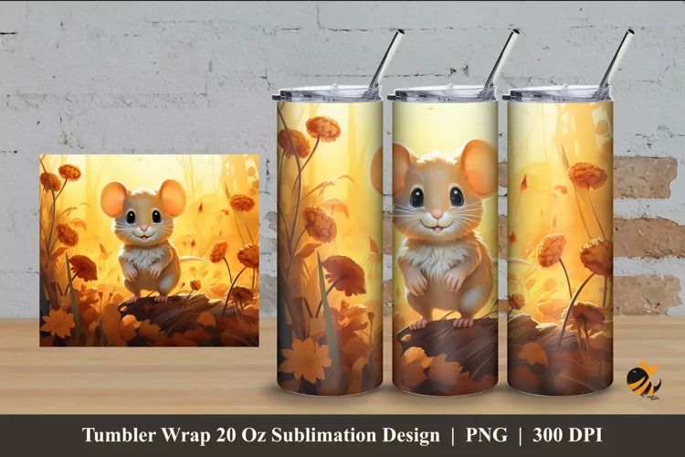 Cute Mouse Animals Tumbler Wrap Sublimation Design 4