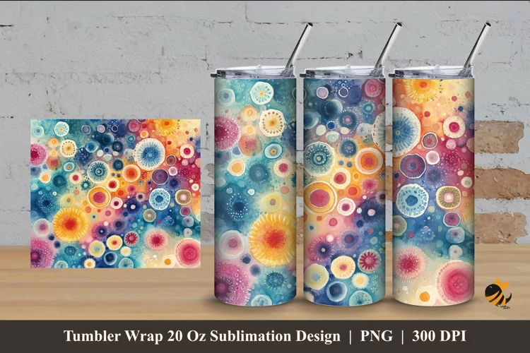 Watercolor Cells Tumbler Wrap Sublimation Design 4