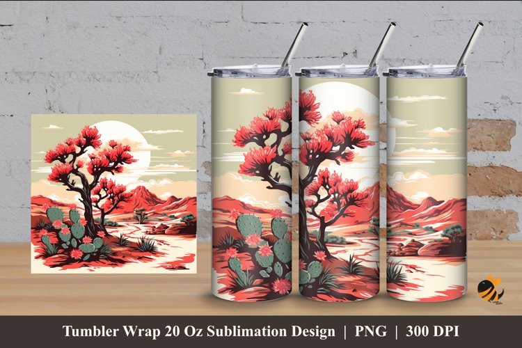 Flowers in The Desert Tumbler Wrap Sublimation Design 4 example image 1