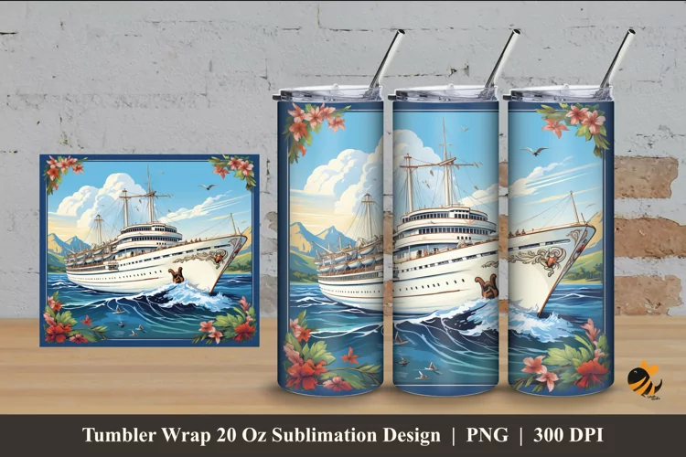 Travel Ship Tumbler Wrap Sublimation Design 4