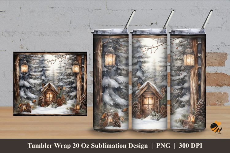 Winter Nature Ornament Tumbler Wrap Sublimation Design 4 example image 1