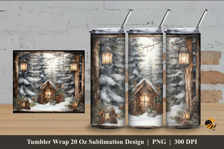 Winter Nature Ornament Tumbler Wrap Sublimation Design 4