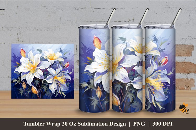 Columbine Floral Tumbler Wrap Sublimation Design 4 example image 1