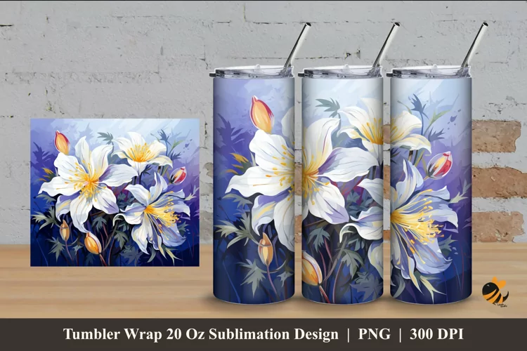 Columbine Floral Tumbler Wrap Sublimation Design 4