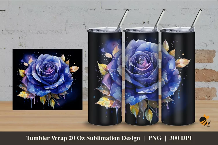 Dark Blue Rose Tumbler Wrap Sublimation Design 4