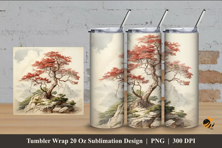 Vintage Tree Tumbler Wrap Sublimation Design 4