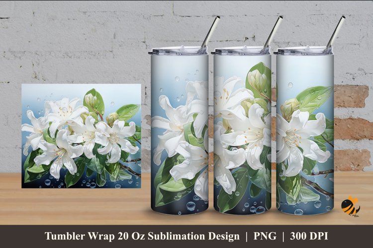 Stephanotis Flower Tumbler Wrap Sublimation Design 4 example image 1
