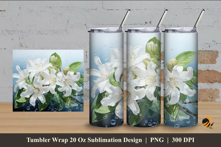 Stephanotis Flower Tumbler Wrap Sublimation Design 4