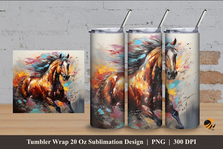 Horse Color Tumbler Wrap Sublimation Design 4