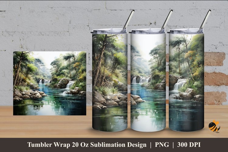 Nature River Tumbler Wrap Sublimation Design 4