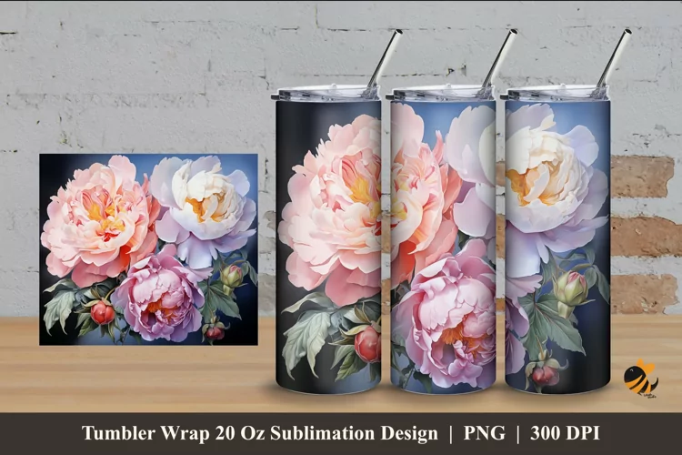 Peony Flowers Tumbler Wrap Sublimation Design 4