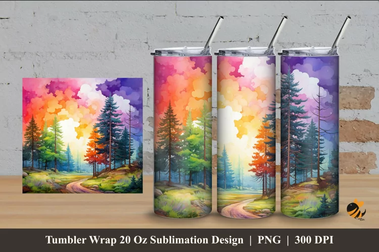 Exotic Pine Forest Tumbler Wrap Sublimation Design 4