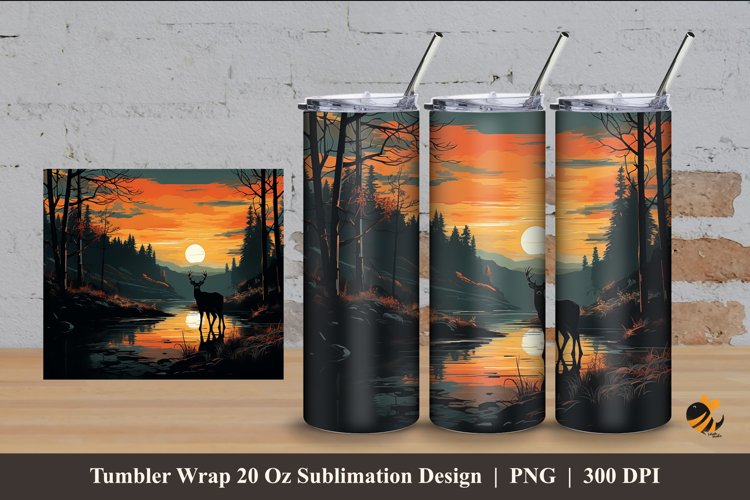 Wild Deer Tumbler Wrap Sublimation Design 4 example image 1