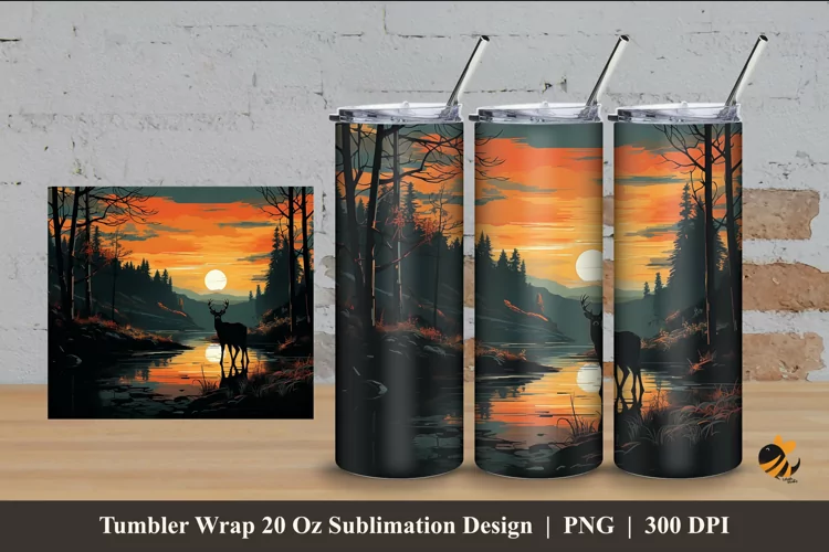 Wild Deer Tumbler Wrap Sublimation Design 4