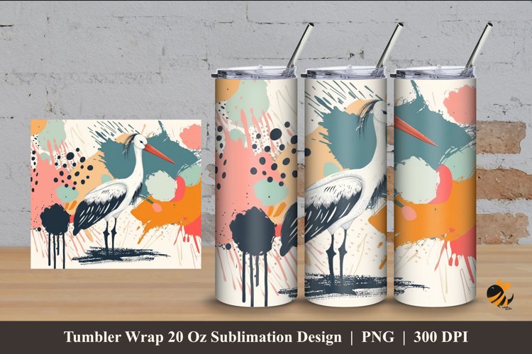 Colorful Stork Tumbler Wrap Sublimation Design 4 example image 1