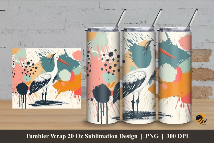 Colorful Stork Tumbler Wrap Sublimation Design 4