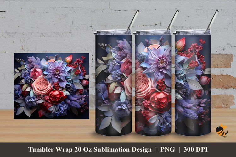 Wedding Flower Tumbler Wrap Sublimation Design 4 example image 1