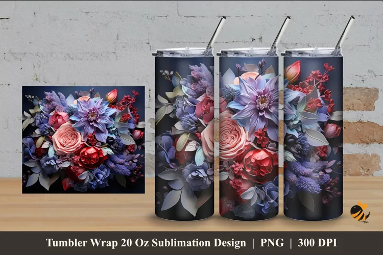 Wedding Flower Tumbler Wrap Sublimation Design 4
