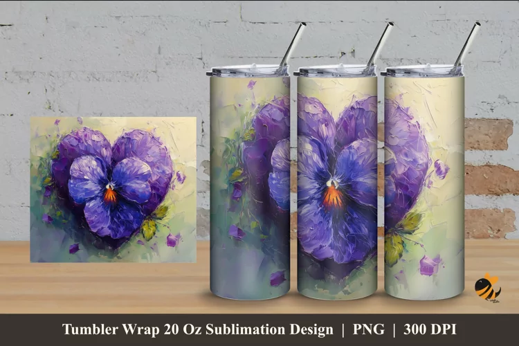 Flower Painting Tumbler Wrap Sublimation Design 4