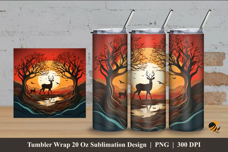 Wildlife At Sunset Tumbler Wrap Sublimation Design 4