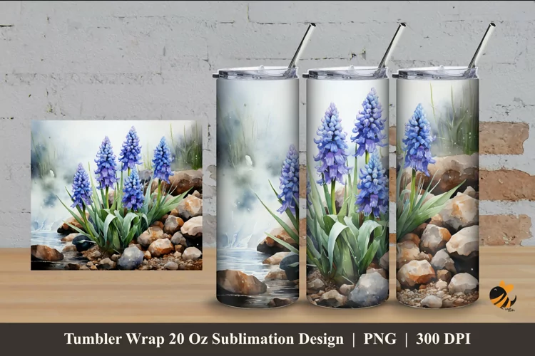 Blue Hyacinth Tumbler Wrap Sublimation Design 4
