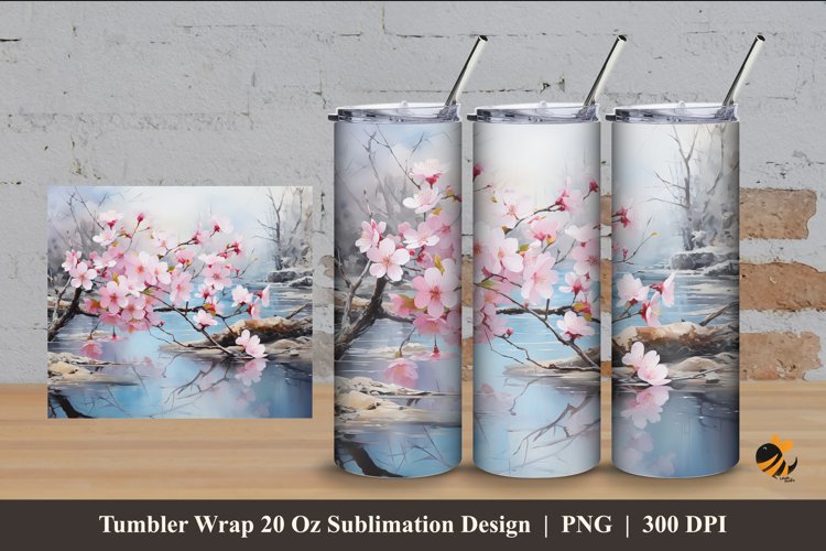 Sakura Flowers Tumbler Wrap Sublimation Design 4