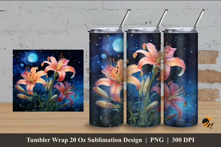 Wild Lily Tumbler Wrap Sublimation Design 4