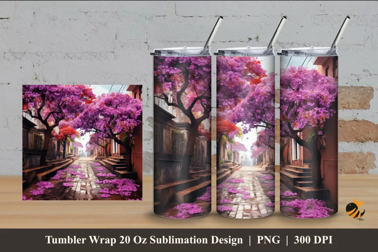 Sakura And Street Tumbler Wrap Sublimation Design 4