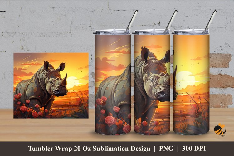 Rhinoceros Tumbler Wrap Sublimation Design 4 example image 1