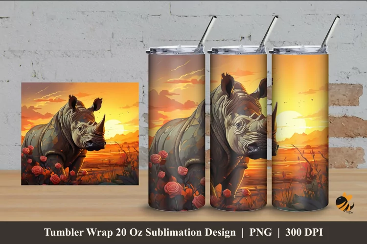 Rhinoceros Tumbler Wrap Sublimation Design 4