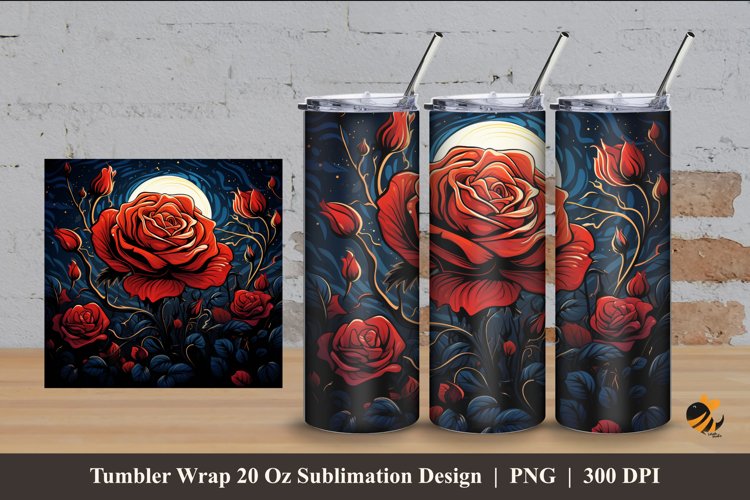 Midnight Rose Tumbler Wrap Sublimation Design 4 example image 1