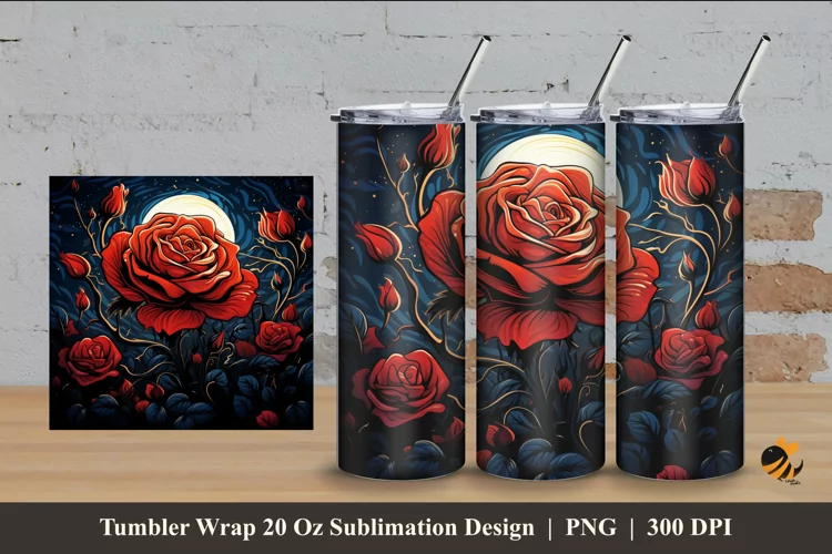Midnight Rose Tumbler Wrap Sublimation Design 4