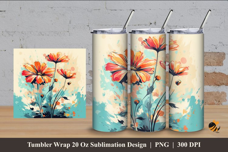Retro Flower Tumbler Wrap Sublimation Design 4