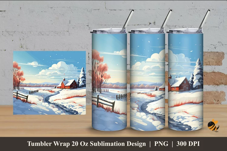 Peaceful Winter Tumbler Wrap Sublimation Design 4