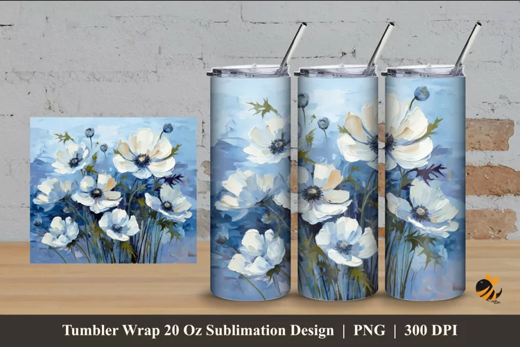 Painting Anemone Tumbler Wrap Sublimation Design 4