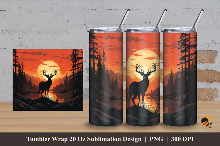 Wild Black Deer Tumbler Wrap Sublimation Design 4