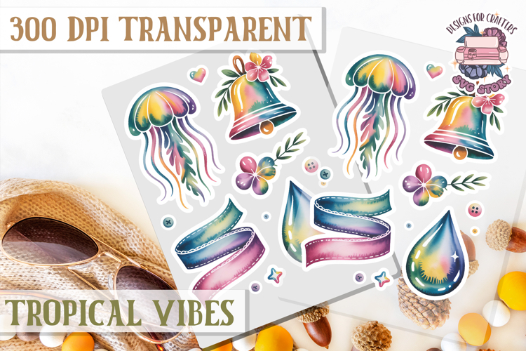 Tropical Vibes sticker sheet Flowers Hawaii PNG Floral