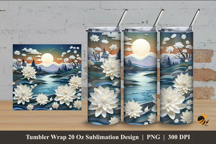 Nature White Flower Tumbler Wrap Sublimation Design 4