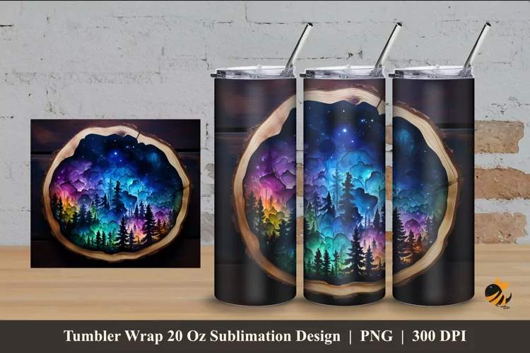 Wood Slice Galaxy Tumbler Wrap Sublimation Design 4