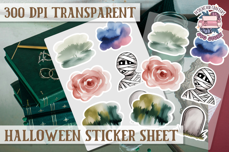 Halloween sticker sheet Creepy Scrapbook PNG Funny Skulls