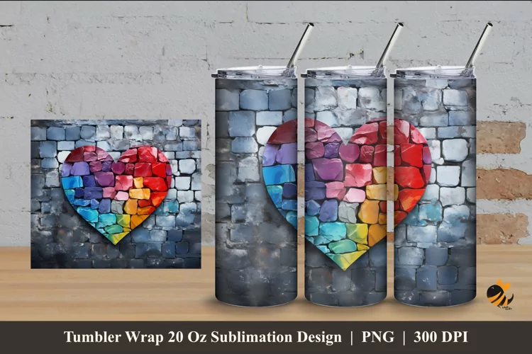 Colorful Heart Tumbler Wrap Sublimation Design 4