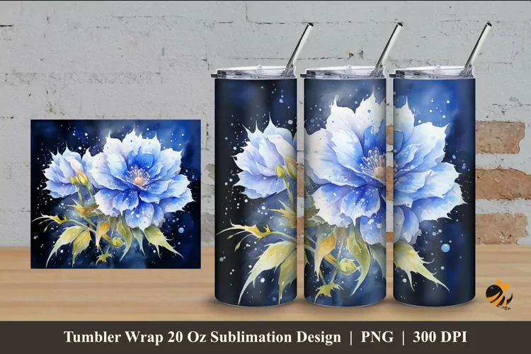 Cornflower Tumbler Wrap Sublimation Design 4
